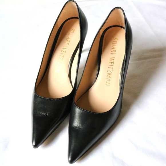 STUART WEITZMAN Stuart 75 Pump Black Leather 3" Heel Women's 7.5 Classic Fall - Picture 10 of 10